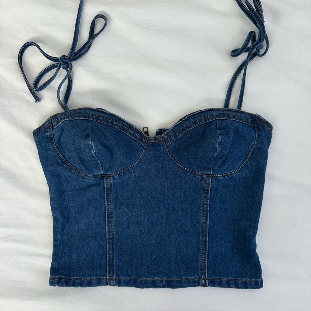 Superdown Denim Bustier Top